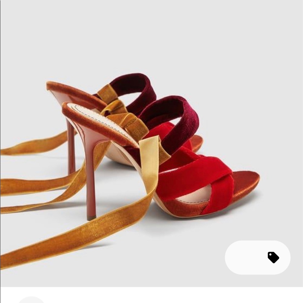 Zara Velvet Wrap-Strap Stiletto Heels in Red, Burgundy & Mustard
